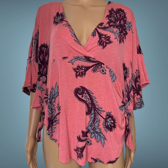 Free People Women Maui Wowie Blouse Tops Size XS Oversize Floral Flutter Sleeves - Picture 10 of 16